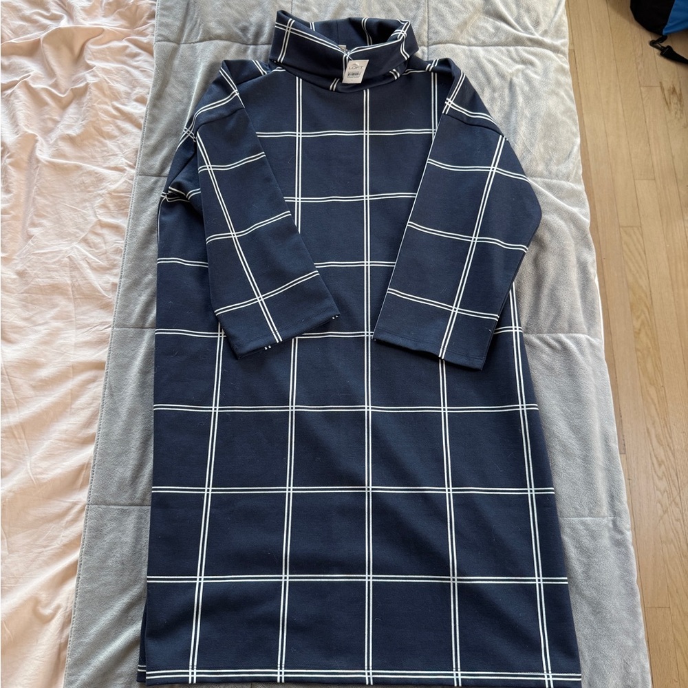 LOFT Dress in Navy with White Grid Pattern